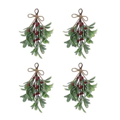 Algado 4Pcs Artificial Mistletoe Picks, 9.1inch Christmas Decoration With Red Berries, Floral Stems, Hanging Ornament for Home Wedding Decor