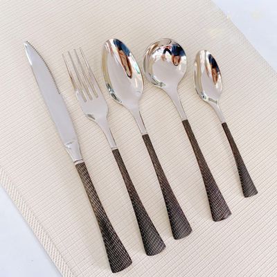 Black Silverware Set 50 Piece Flatware Cutlery Set Service for 10,18/10 Stainless Steel Heavy Duty Hammered Handle Mirror Polished Dishwasher Safe Luxury Unique Utensil Sets for Home Kitchen Wedding