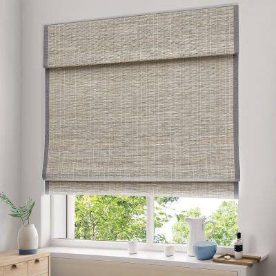 Pasoun Cordless Roman Shades for Windows, Treatments, Natural Fabric Blind, Roman Window Shades, Light Filtering Shades, Gray(with Edge Liner,Block 90-95% Light), 24" W X 48" H