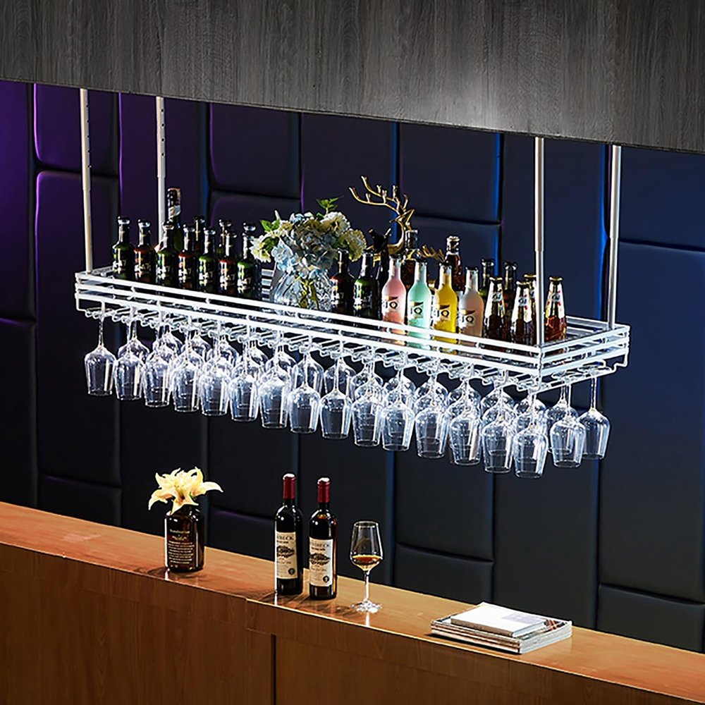 Adjustable Wine Glass Holder Under Shelf, Wine Racks Free Standing,Nail Free Metal Stemware Holder Storage Hanger, Hanging Wine Glasses Rack Organizer Under Cabinet Mount For Bar Kitchen ( Color : Whi