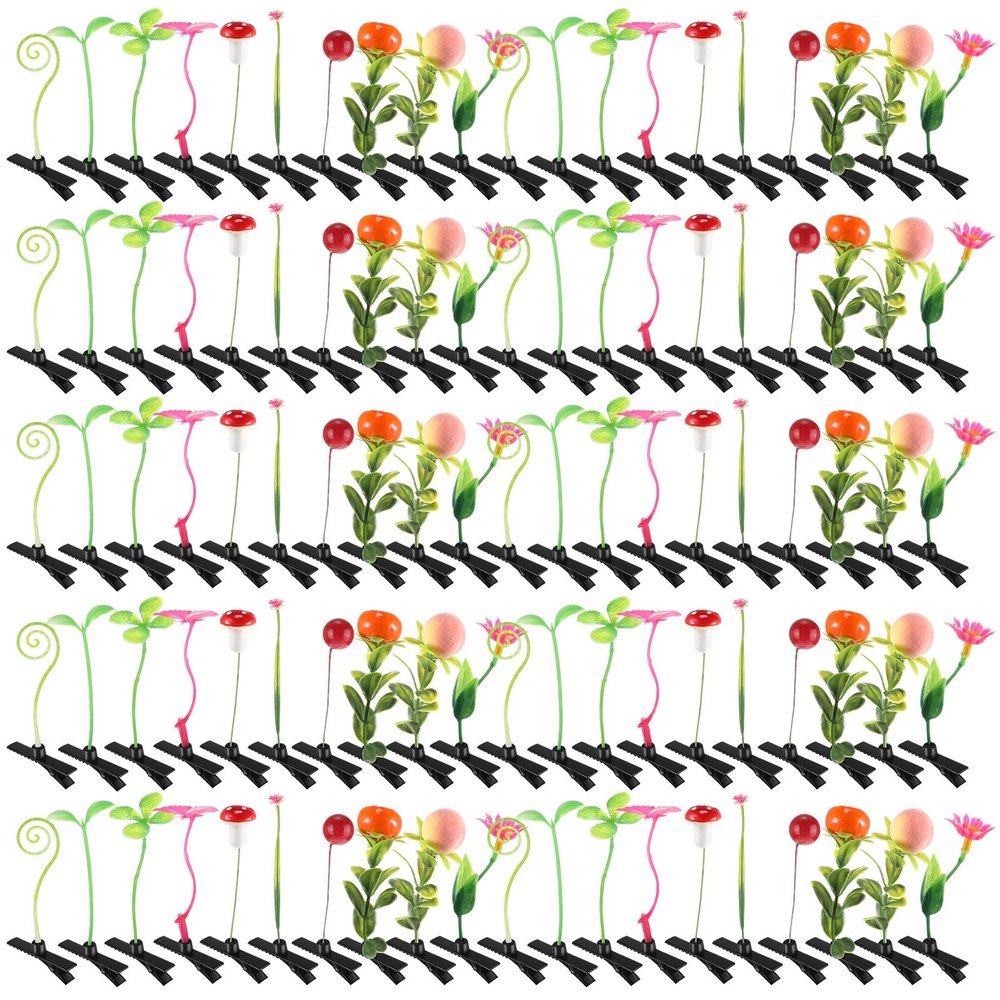 Tigeen 100 Pieces Bean Sprout Hair Clip Funny Plant Hairpins Grass Flower Butterfly Mushroom Hair Accessories (Assorted)