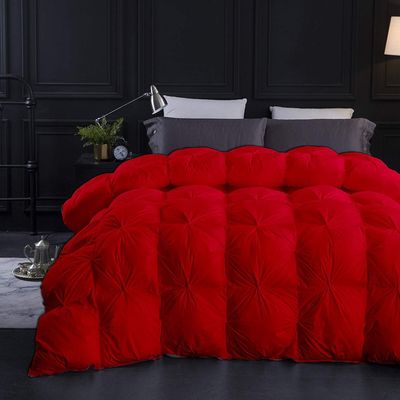 Bedify Hotel Style 1600-TC Pinch Pleated Down Comforter Super King 98x108 inches 1-Piece All-Season Duvet Insert, 850 GSM Micro Fill with All Side Corner Tabs 100% Egyptian Cotton-Red