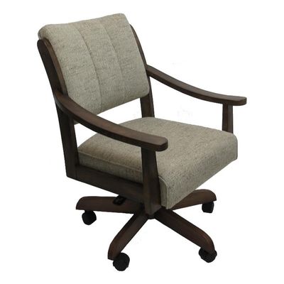 Tobias Designs Inc. Casa Caster Solid Wood Dining Chair - Hemsath Driftwood Fabric on New Brown Wood