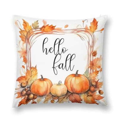 Halloween Decoration Pillow Covers Hello Fall Pillow Case 16"x16" Pumpkin Maple Leaves Decorative Throw Cushion Case for Thanksgiving Autumn Farmhouse Home Decorations