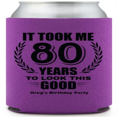 80 Years To Look This Good Birthday Full Color Can Coolers (Raspberry)