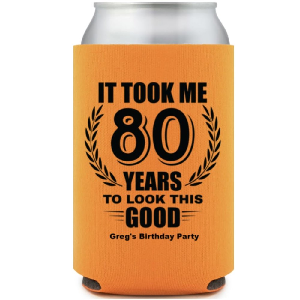 80 Years to Look This Good Birthday Full Color Can Coolers (Neon Orange)