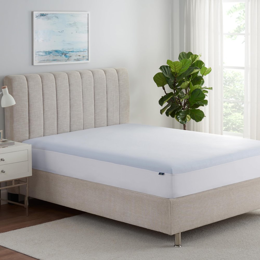 Serta Cool Air Waterproof Mattress Protector, 39" x 75" Soft and Breathable Mesh Cooling Mattress Topper, 18" Elastic Deep Pocket for Secure Fit, Twin