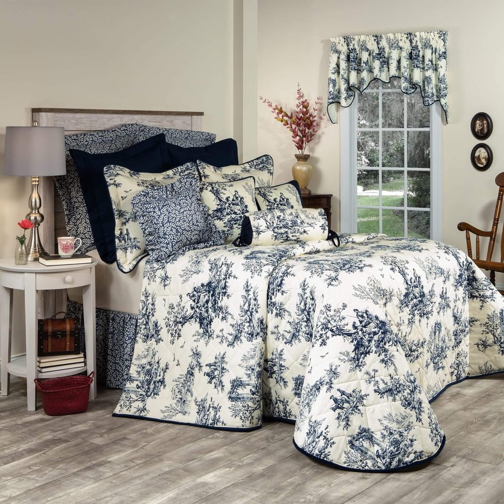 Thomasville At Home Bouvier Blue Bedspreads, Queen 118" Long x 102" Wide, Single Cotton Bedspread (1), Bedroom