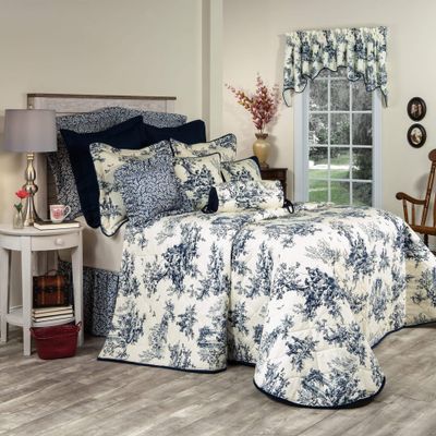 Thomasville At Home Bouvier Blue Bedspreads, Cal-King 118" Long x 114" Wide, Single Cotton Bedspread (1), Bedroom