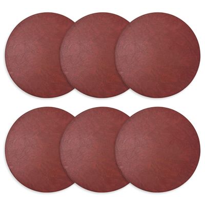 Homewear Placemats Set of 6 Round 15 Faux Leather Table Mats for Dining, Heat Resistant & Non-Slip Washable Indoor, Outdoor, Dining Table Set for 6, Modern Kitchen & Holiday Use, Burgundy