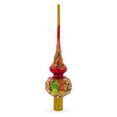 Red and Green Leaves on Red Glass Tree Topper