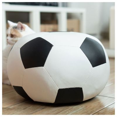 Footstool Living Room Leather Stool Round Stool Solid Wood Shoe Bench Sofa Stool Home Coffee Table Small Stool Strong and Firm Size 37 * 23cm/14.6 * 9.1 Inches(Color:Football)
