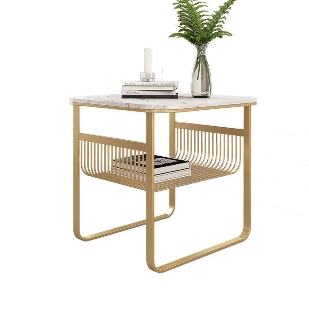 Living Room Table Modern Side Table Nightstand with Metal Frame, 2-Tier Edge Table End Table with Storage Shelf Modern Accent Sofa Coffee Table Small Bookshelf, Display Rack for Bedroom, Living Room,