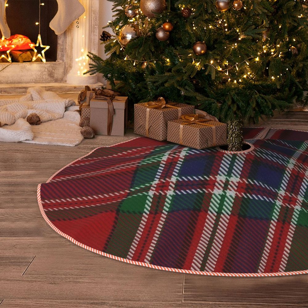 DKJlitter Christmas Tree Skirt, Traditional Clan MacFarlane Tartan Plaid Xmas Tree Skirts Mat Farmhouse Rustic Xmas Holiday Indoor Party Outdoor Decoration 36 inches