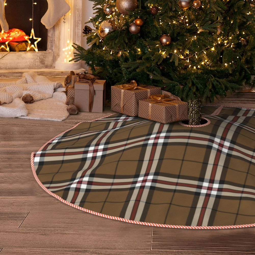 DKJlitter Christmas Tree Skirt, Thomson Camel Tartan Xmas Tree Skirts Mat Farmhouse Rustic Xmas Holiday Indoor Party Outdoor Decoration 48 inches