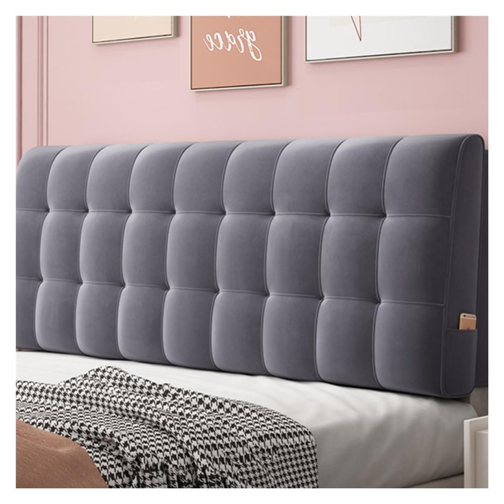 HJLKDYM Upholstered Headboard, Queen Size Upholstered Linen Platform, Tufted & Nailhead Trim Headboard for Single Double Bed Dormitory Bedroom(A,120X60X10CM)
