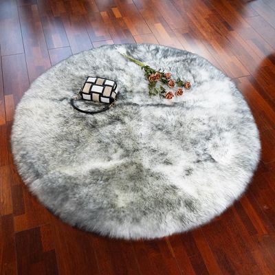 LLB Genuine Sheepskin Rug Plush Soft Throw Area Rug Fur Carpet Fluffy Shaggy Sheepskin Rug for Living Room Kids Bedroom Luxury Home Decor Rectangle (Snow Grey, Round 48'')