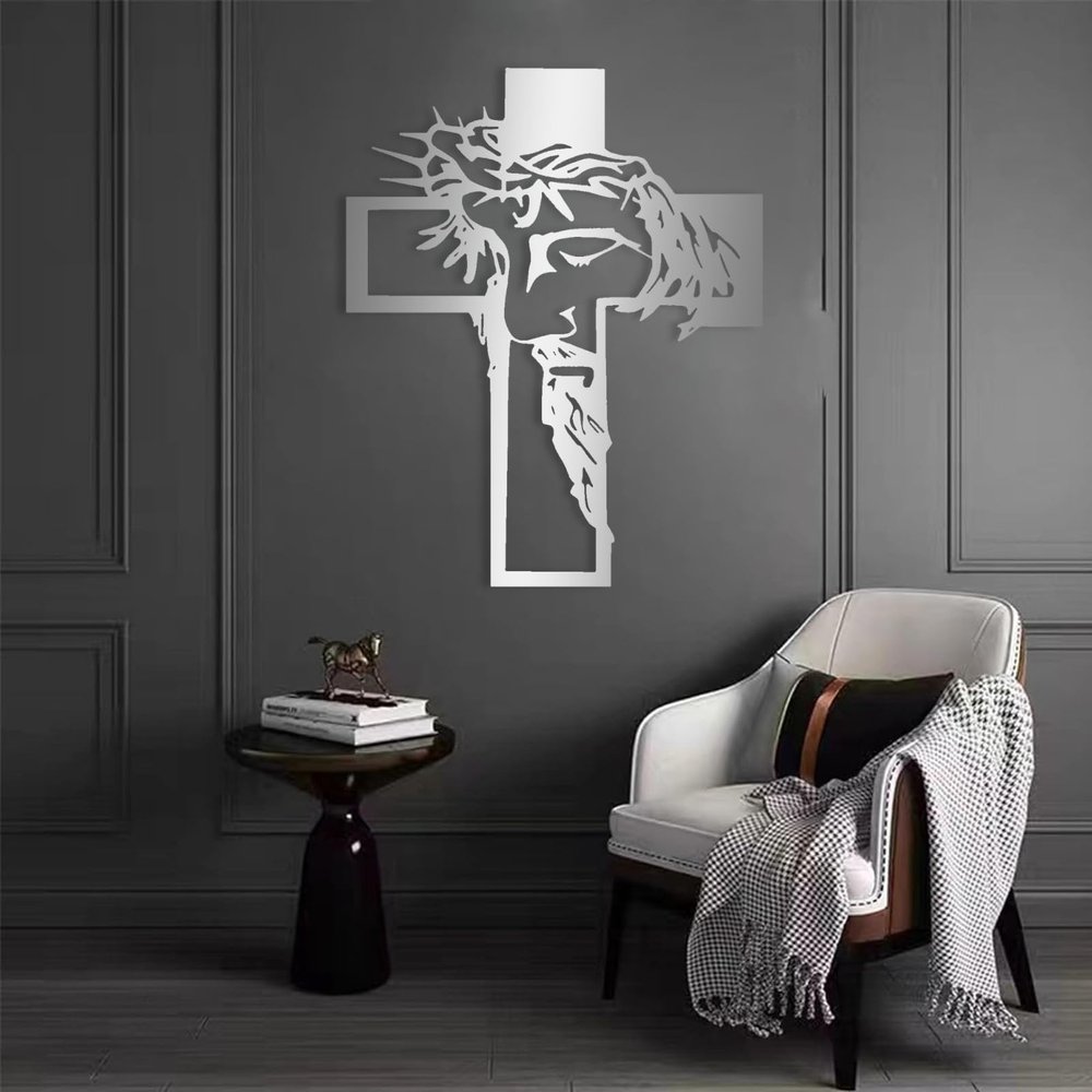 Cadeali Jesus Cross Metal Wall Art, Christian Decor, Gift for Christian, Housewarming Gifts (18.5"x24"/47x60cm, Silver)