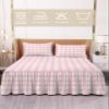Pink Lattice Bed Skirt for Full Size Bed,Wrap Around Bedding Skirt Gathered Dust Ruffle Bedskirt Sets With 2 Packs Matching Pillow Covers 30"x20",Classic 18 Inch Drop,Farmhouse Buffalo Plaid Checkered view 2