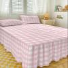 Pink Lattice Bed Skirt for Full Size Bed,Wrap Around Bedding Skirt Gathered Dust Ruffle Bedskirt Sets With 2 Packs Matching Pillow Covers 30"x20",Classic 18 Inch Drop,Farmhouse Buffalo Plaid Checkered view 3