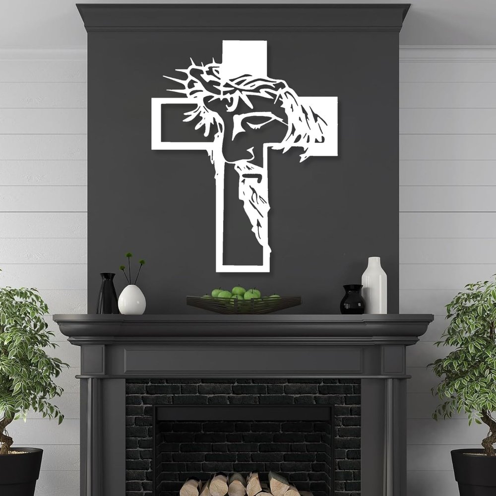 Cadeali Jesus Cross Wall Art, Metal Crosses Wall Decor, Christian Wall Art, Gift for Christian, Housewarming Gifts (18.5"x24"/47x60cm, White)
