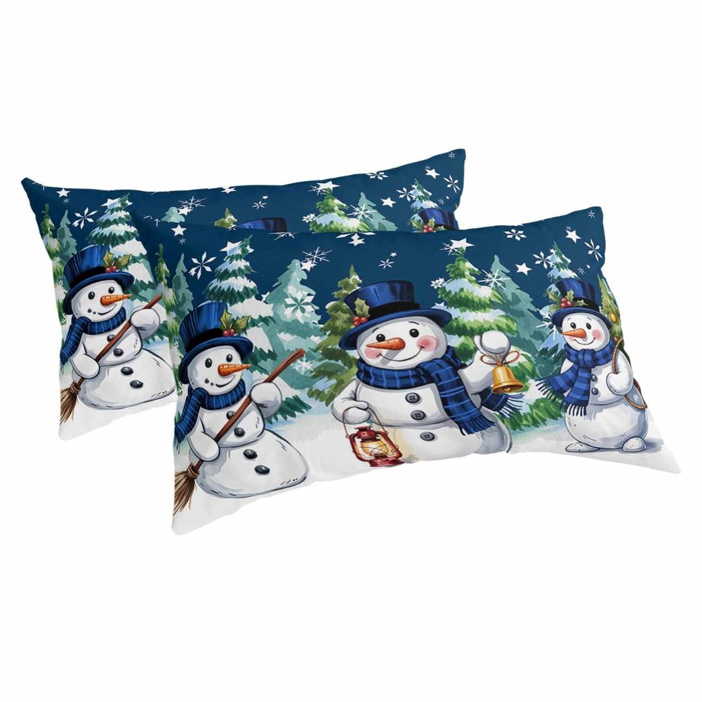 Winter Snowman Pillowcases Queen Size,2 Packs Soft Bed Throw Pillow Covers Sham Decorative Sofa Couch Long Body Lumbar Bolster Cushion Case with Envelope Closure,Christmas Snowflake Forest Tree 20"x30