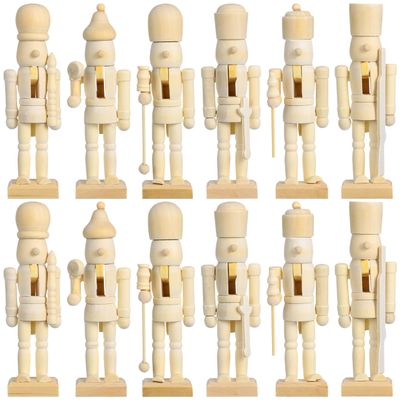 MAGICLULU Wooden Nutcrackers Unpainted, 12Pcs Wood Unfinished Christmas Nutcracker Figures Decor for DIY Craft Ornaments 5.11 x 1.57 x 1.18Inch