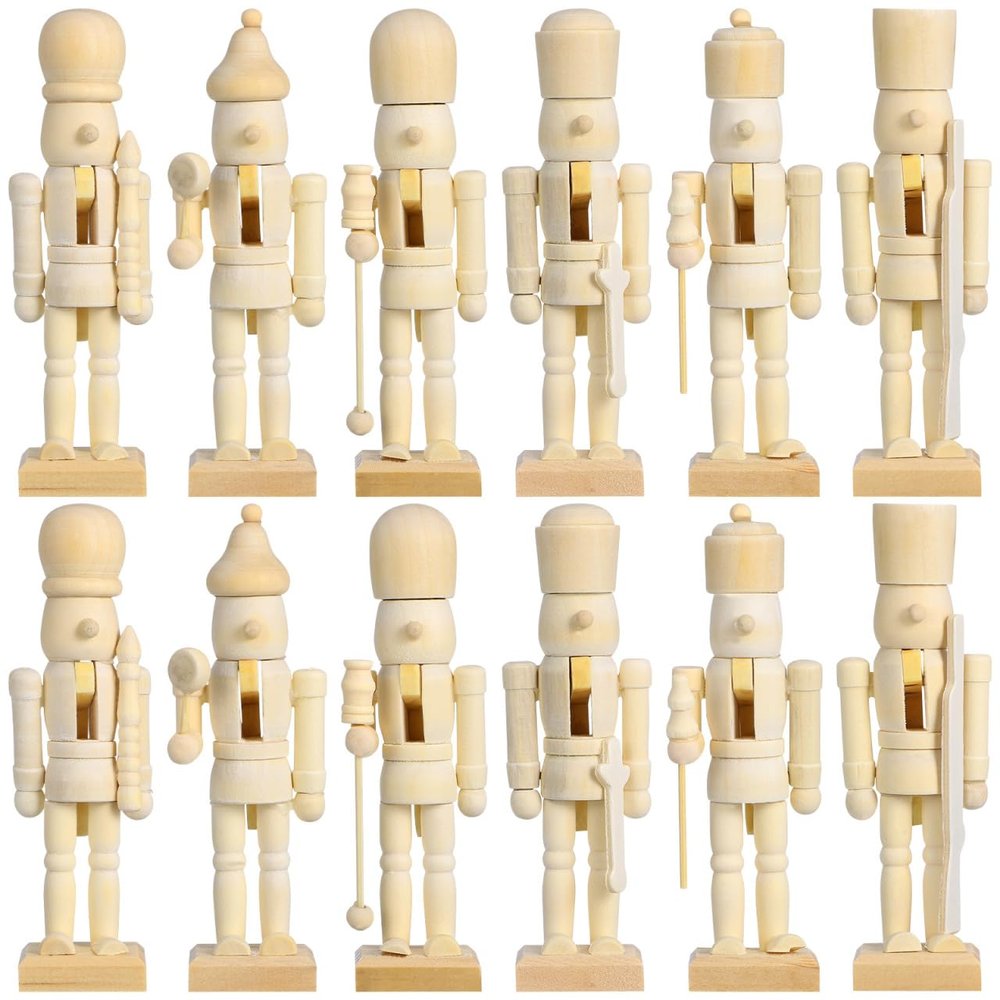 MAGICLULU Wooden Nutcrackers Unpainted, 12Pcs Wood Unfinished Christmas Nutcracker Figures Decor for DIY Craft Ornaments 5.11 x 1.57 x 1.18Inch