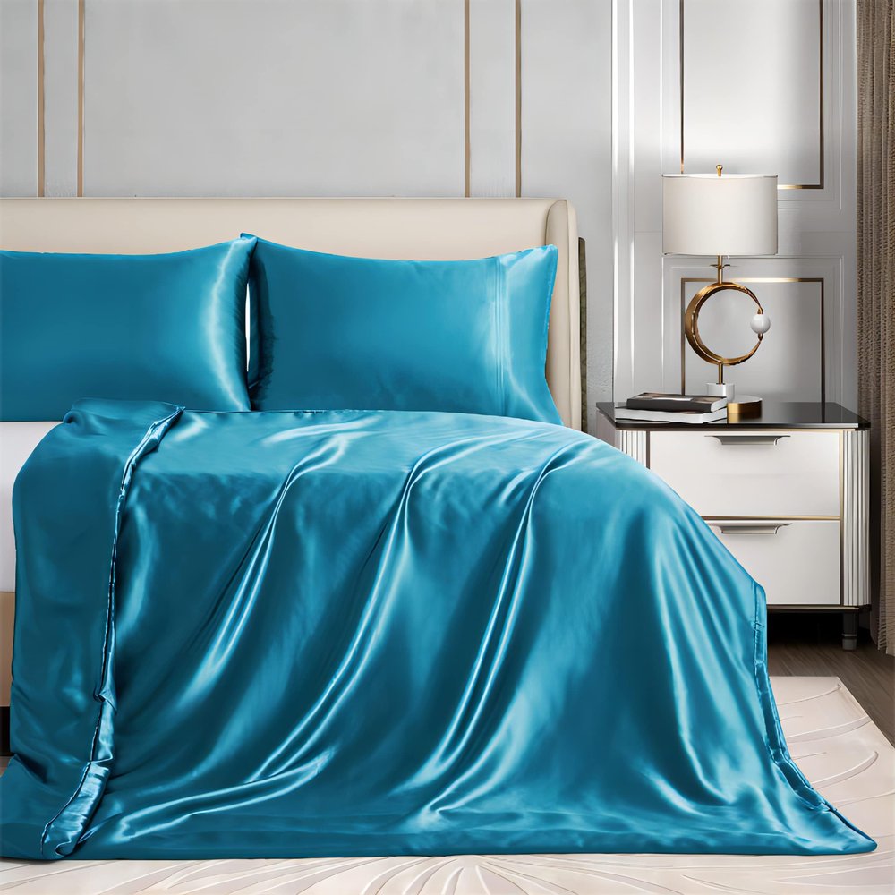 Homiest Teal Satin 60"x80" Weighted Blanket Duvet Cover with 8 Ties & Zipper Closure