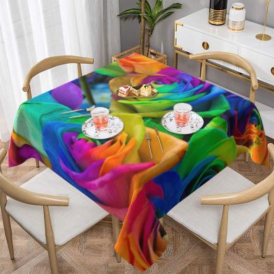 PAILON Colorful Rose Flower-Cloth Tablecloths for Square Tables Outdoor Table Cloth Decoration Dining Table Cover Holiday Tablecloth Washable Table Covers Table Cloths for Dining Room Kitchen
