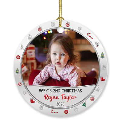 Baby's 2ND Christmas Ornaments Custom Photo & Name Date, Personalized Baby Picture Ornament Decorations, Ornament for New Dad New Mom, Baby Second Ornament 2026 Xmas Tree Keepsakes