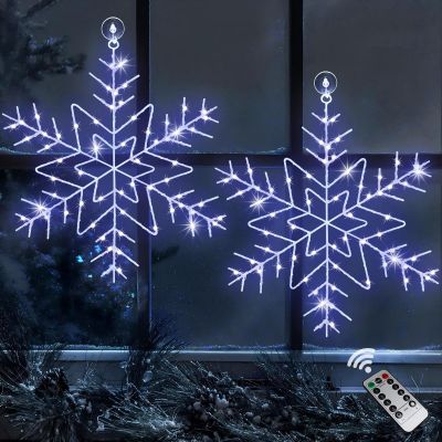 Zimati 2 Pack Christmas Window Lights Decorations Snowflake Silhouette
