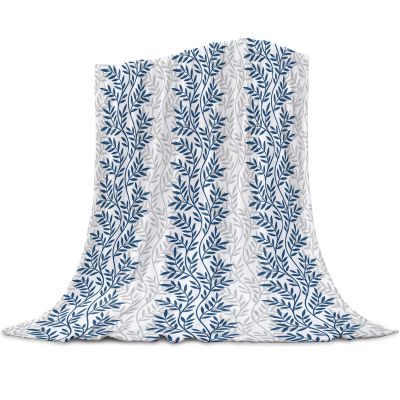 Abstract Leaf Super Soft Cozy Flannel Fleece Blanket- Blue and Grey Gradient Plant Art Blanket for Bed Couch Sofa Chair Travel, 50 x 80 Inche