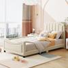 Harper & Bright Designs Upholstered Twin Daybed Frame for Kids,Velvet Twin Beds with Classic Stripe Shaped Headboard, Wood Cute Twin Bed Frames for Children Girls Boys,Beige view 1