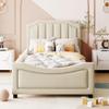 Harper & Bright Designs Upholstered Twin Daybed Frame for Kids,Velvet Twin Beds with Classic Stripe Shaped Headboard, Wood Cute Twin Bed Frames for Children Girls Boys,Beige view 3
