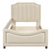 Harper & Bright Designs Upholstered Twin Daybed Frame for Kids,Velvet Twin Beds with Classic Stripe Shaped Headboard, Wood Cute Twin Bed Frames for Children Girls Boys,Beige view 4