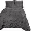 International Sheets 100% Egyptian Cotton, 550 GSM Microfiber Filled Quilt Ruffled Textured 3 Piece Oversized Super King Size Comforter Set, Dark Grey view 2