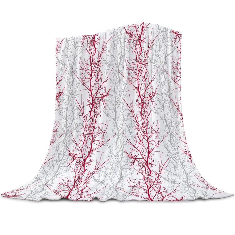 Art Branch Super Soft Cozy Flannel Fleece Blanket- Rose Red and Grey Gradient Plant Art Blanket for Bed Couch Sofa Chair Travel, 50 x 80 Inche