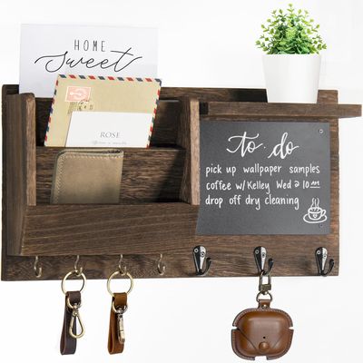 Ziivita Key Holder for Wall - Mail Holder Organizer Wall Mount with Shelf - Rustic Hanging Key Rack Hanger with Hooks Decorative for Home Letter Dog Leash Entryway Farmhouse Living Room Decor