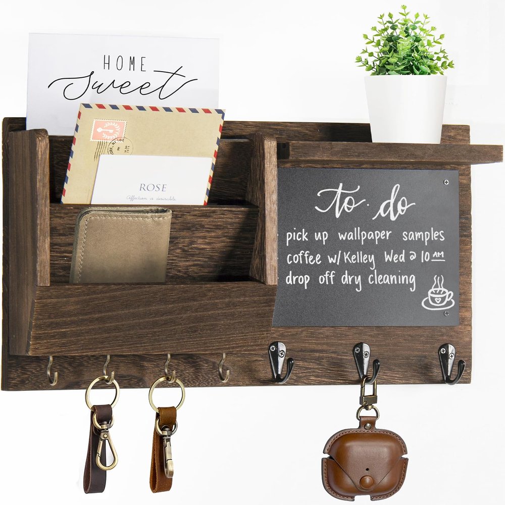 Ziivita Key Holder for Wall - Mail Holder Organizer Wall Mount with Shelf - Rustic Hanging Key Rack Hanger with Hooks Decorative for Home Letter Dog Leash Entryway Farmhouse Living Room Decor