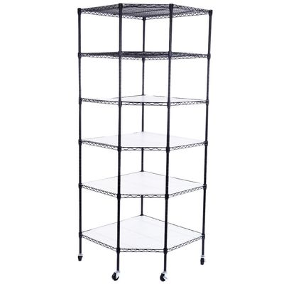 6 Tier Corner Shelf,Corner Shelf Stand with Metal Frame,Wire Shelving Unit,Kitchen Storage Rack,Wall Corner Shelves Bookshelf Stand Display Plant Flower,Bookcase for Small Spaces,Bedroom (Black)