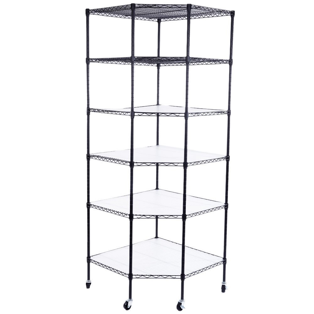 6 Tier Corner Shelf,Corner Shelf Stand with Metal Frame,Wire Shelving Unit,Kitchen Storage Rack,Wall Corner Shelves Bookshelf Stand Display Plant Flower,Bookcase for Small Spaces,Bedroom (Black)