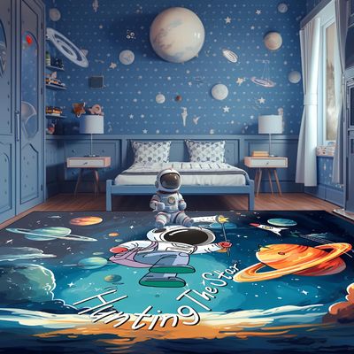 Spaceman Cartoon Rug for Boys Bedroom 6x9 ft Large Area Rug for Kids Room Non-Slip Washable Kids Carpet Playmat Rug Galaxy Rug Outer Space Room Decor
