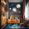 Spaceman Cartoon Rug for Boys Bedroom 6x9 ft Large Area Rug for Kids Room Non-Slip Washable Kids Carpet Playmat Rug Galaxy Rug Outer Space Room Decor view 4