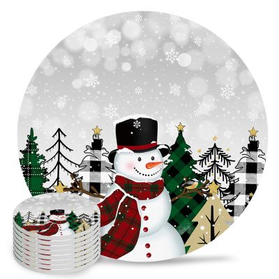 Snowman Coasters for Drinks Absorbent Coaster Sets of 8 with Cork Base Bufflao Plaid Christmas Tree Snowflake Gary Decor Ceramic Cup Coaster for Wooden Table, Bar, Housewarming Gifts, Holiday Party