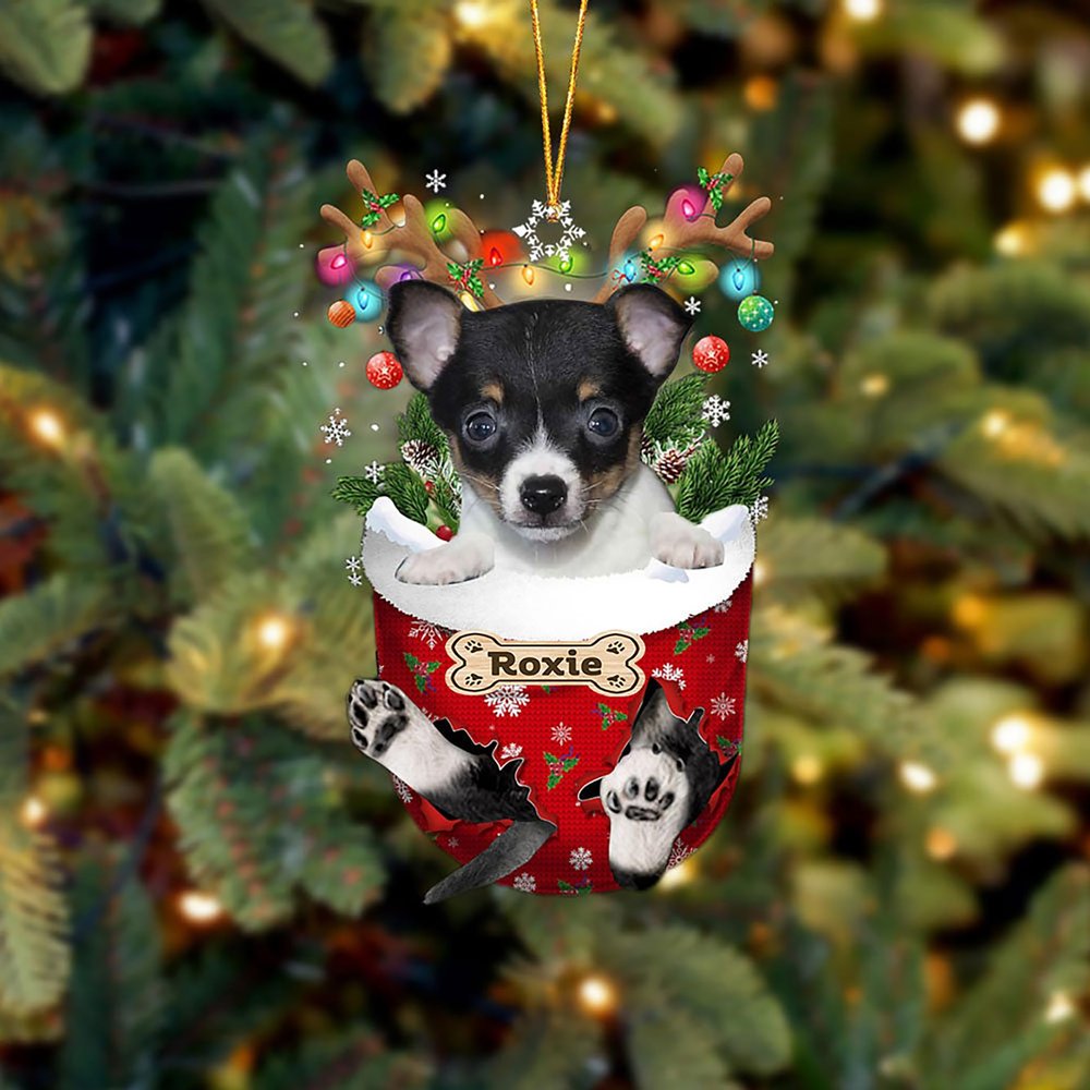 LOVELYPOD Personalized Toy Fox Terrier Dog Ornament, Toy Fox Terrier Christmas Ornaments Gift for Lover Dog, Custom Pets in Snow Pocket Christmas Ornament 3D 2 Layer Mix Wood Acrylic Hanging