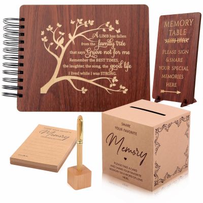 Wooden Funeral Guest Book Set for Memorial Service Celebration of Life Party Decorations in Loving Memory Guest Register Book with Pen& Stand, Included Table Sign,Share a Memory Cards and Box-Birds