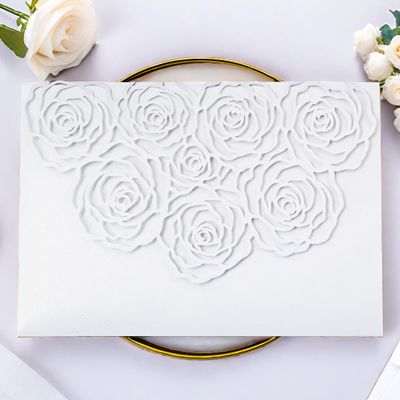 Rodvanvo 20 Pcs Laser Cut Wedding Invitations Card Pocket with Envelope for Birthday Party Baby or Bride Shower Invite suitable for 5 * 7 Inches Insert Paper (White)