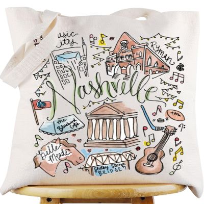 WZMPA Nashville Tennessee Travel Tote Bag Nashville Souvenir Gift Nashville Trip Reusable Grocery Bags (Nashville Tote)