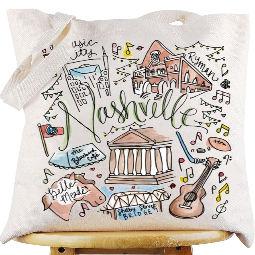 WZMPA Nashville Tennessee Travel Tote Bag Nashville Souvenir Gift Nashville Trip Reusable Grocery Bags (Nashville Tote)